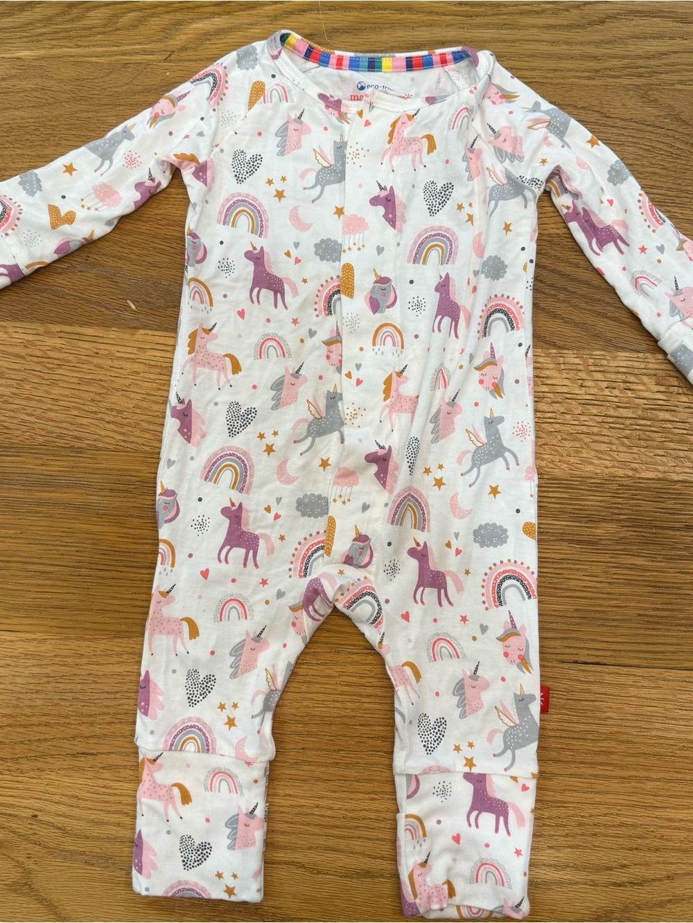 Magnetic Me White Footed One-Piece with Pink & Purple Unicorns and Gold Accents